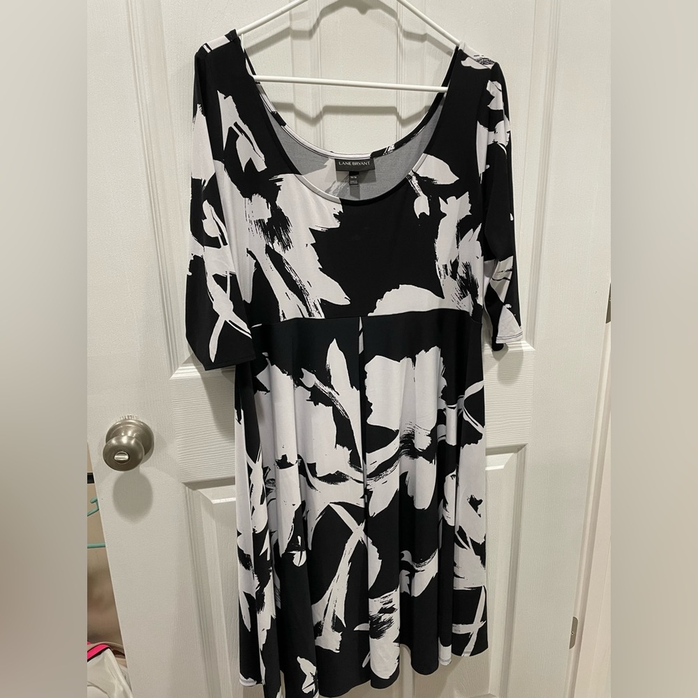 Lane Bryant black and white dress that hits just below the knees